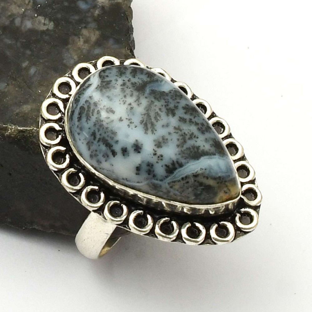 Ethnic Dendrite Opal Gemstone Ring Wedding Gift US Size 7.75 AR 70618
