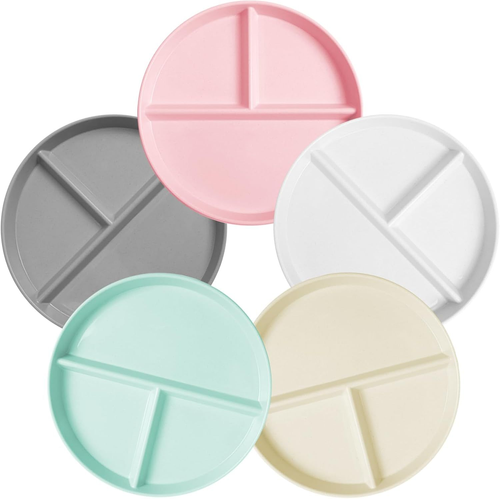 Unbreakable Divided Plates for 9 Inch, Pink, beige, white, light gray, green