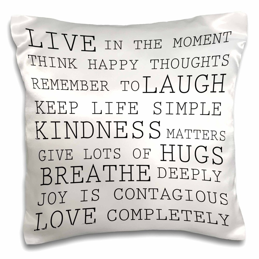 3dRose Inspirational Words Black and White Text 16x16 inch Pillow Case