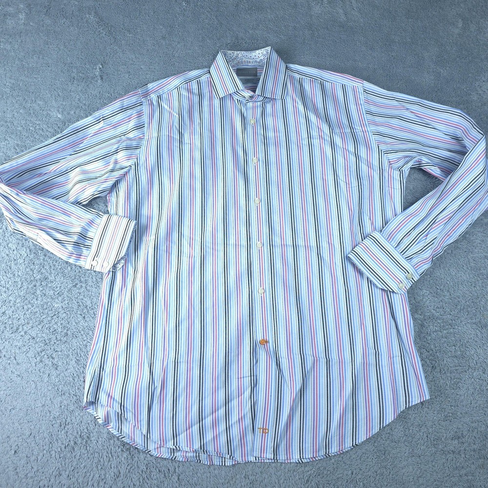 Thomas Dean Shirt Mens Large Multi Stripe Long Sleeve Button Up Cotton Dress