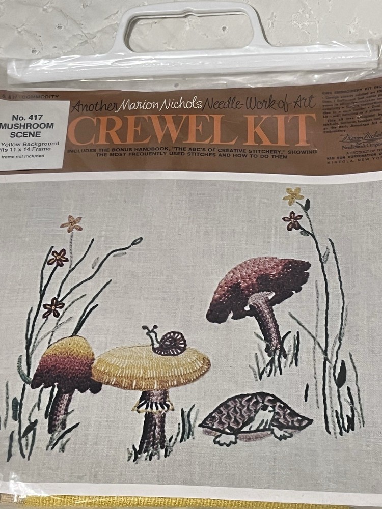 1970s Crewel Kit Mushrooms Turtle Rare Kit 417