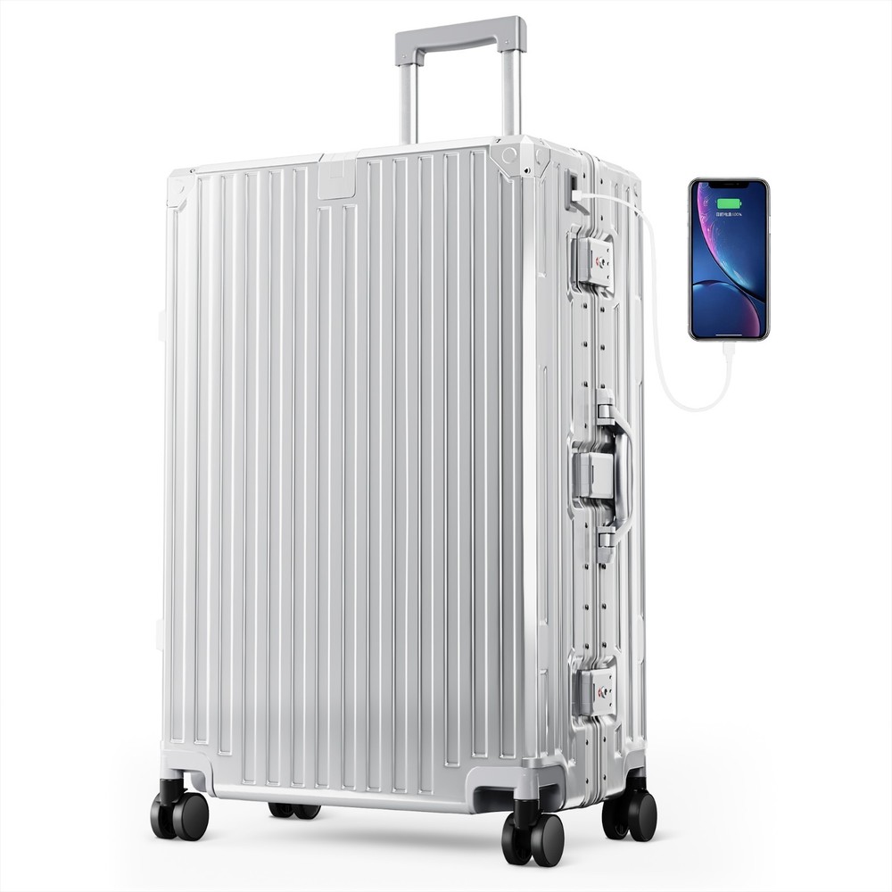 Luggage Aluminum Frame Liggage Hard Shell Travel Suitcase w/ TSA Lock USB Port