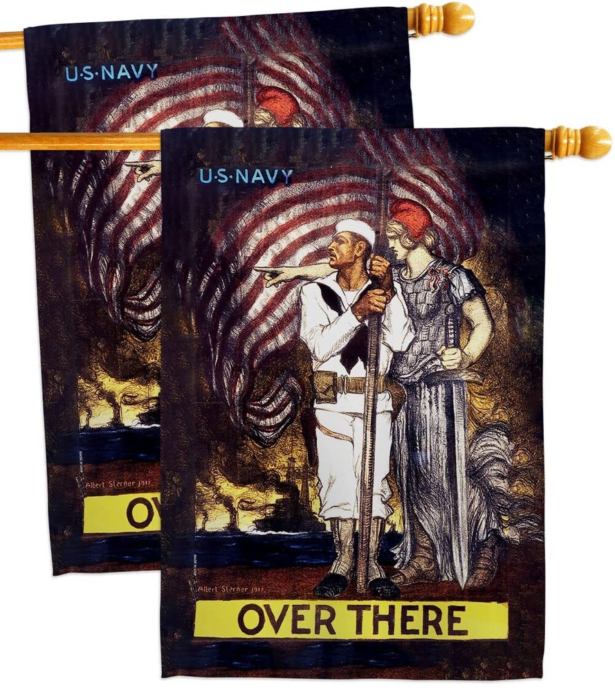 Over There House Flag 2 pcs Pack Armed Forces Navy USN Seabee United State Am...