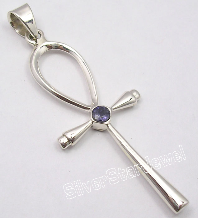 FLASH SALE STORE 925 Silver IOLITE ANKH CROSS Pendant 5.9 CM Fashion Jewelry-image