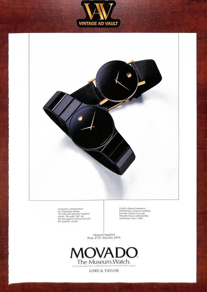 1992 Movado Museum Sapphire Watch Vintage Print Ad - The Museum Watch