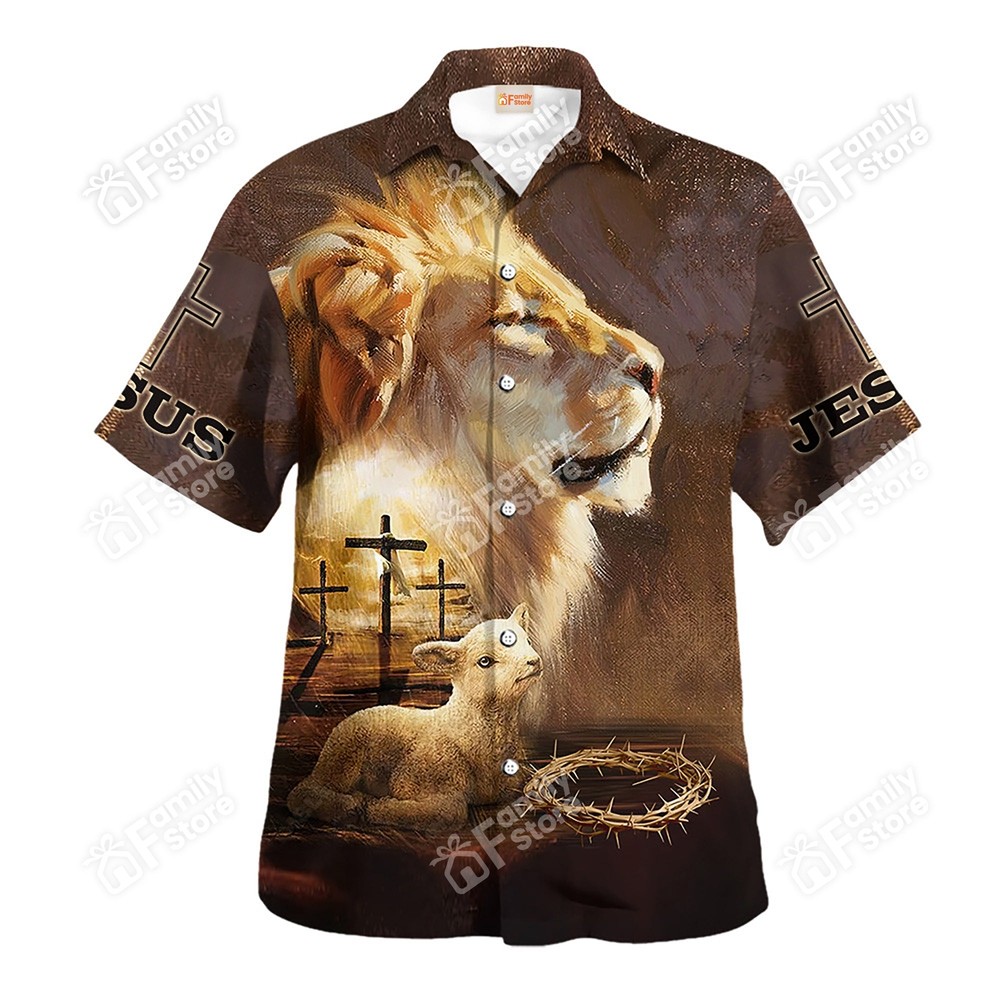 Lion and Goat Tropical Hawaiian Shirt for Men US Size Summer Casual Beach Style Aloha Shirt