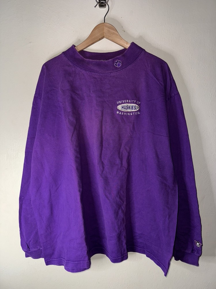 Vintage Washington Huskies University T Shirt Men’s 2XL Turtle Neck Purple 26x29