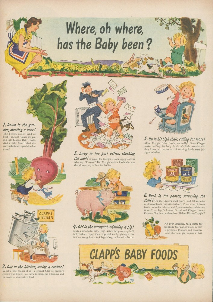 1944 Clapp's Baby Food Toddler Playing With Dog Puppy Vtg Print Ad L34