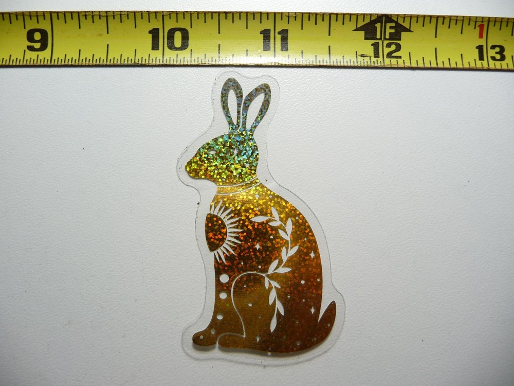 HOLOGRAPHIC SITTING RABBIT SUN PLANT STICKER DECAL REFLECTIVE SHINY BEAUTIFUL