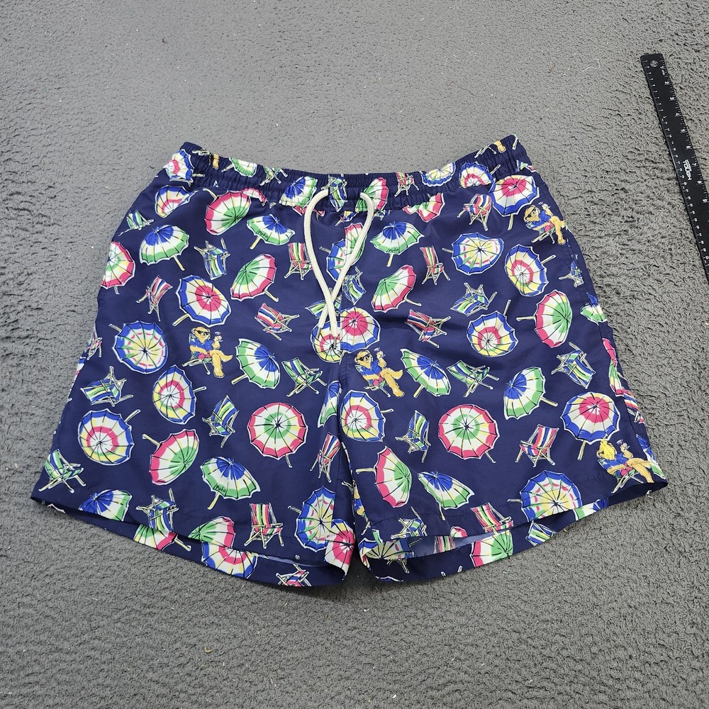 Polo Ralph Lauren Swim Shorts Mens XL Blue Polo Bear Umbrella Print Lined Trunks