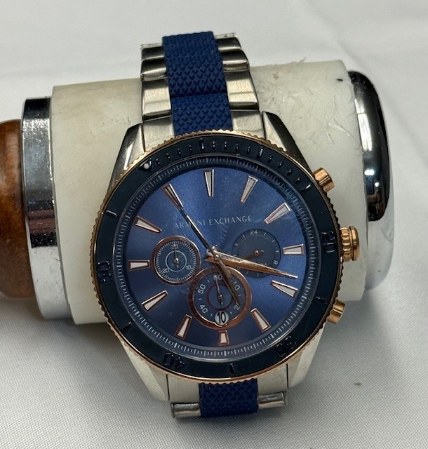 Armani Exchange AX Chronograph Blue Dial Rose Gold-tone accents – Working