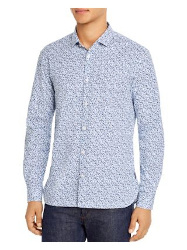 John Varvatos Blue Floral Cotton Blend Casual Button Down Shirt for Men