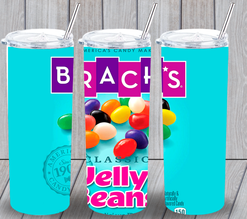 Brachs Jelly Beans Candy Multicolor 20oz Insulated Tumbler Lid Straw New