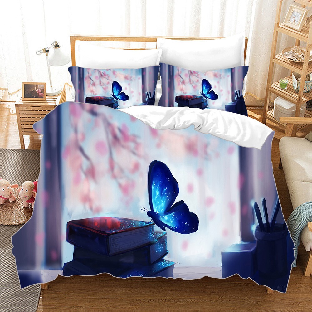 Scholarly Fragrance Butterfly Duvet/quilt Cover Queen Bedding Set Pillowcase