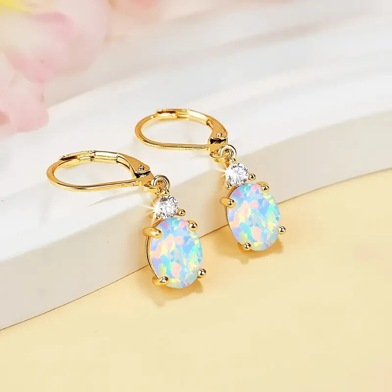 Popular Women'S Egg-Shaped Opal Fashion Earrings Popular Women'S Egg-Shaped Opal
