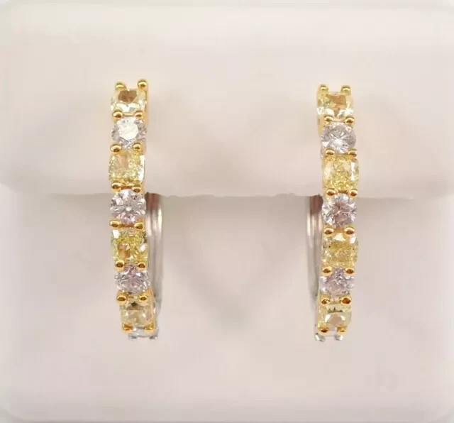 2Ct Round Lab-Created Citrine Women's Hoop Earrings in 14K White Gold Plated