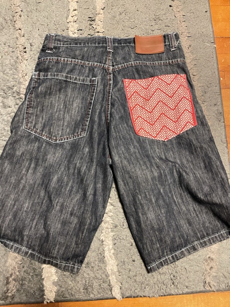 Y2K Colorful Stitched Baggy Jean Shorts W36 L15 Jorts Wide Leg Skate COOGI