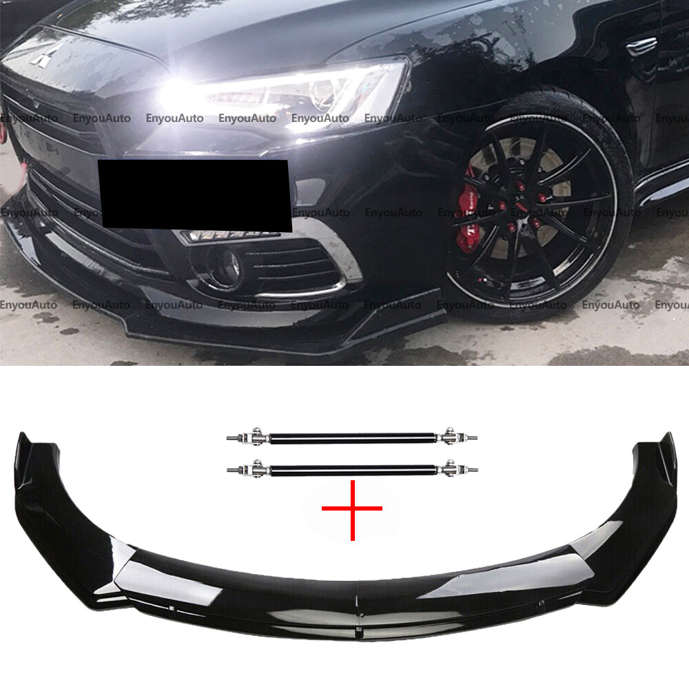 For Mitsubishi Eclipse Front Bumper Lip Spoiler + Strut Rods Glossy Black