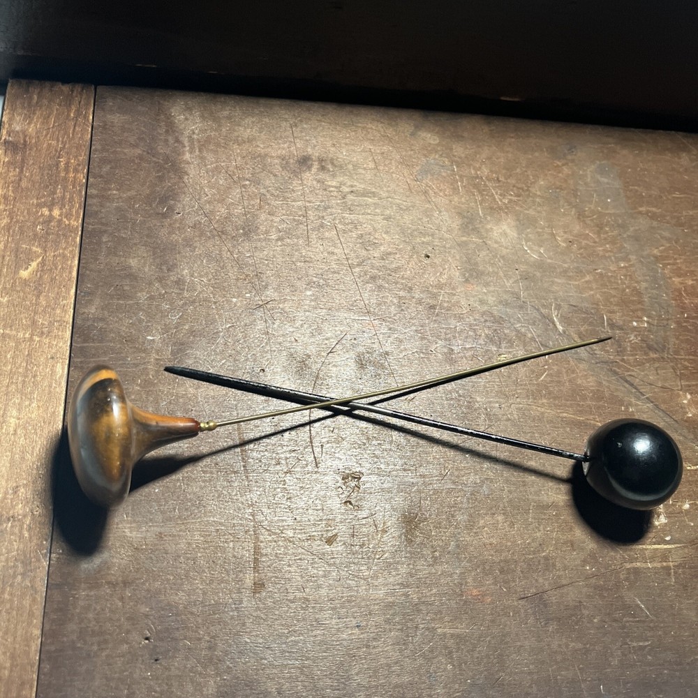 Antique Victorian Painted Faux Wood Short Hat Pin K4