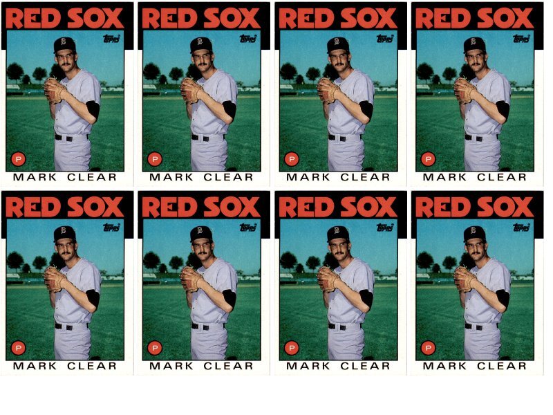 (8) 1986 Topps #349 Mark Clear Boston Red Sox Card Lot