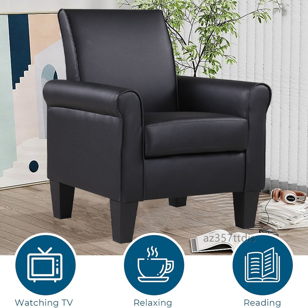 Modern Accent Arm Chair PU Leather Single Sofa Seat Leisure For Livingroom Black