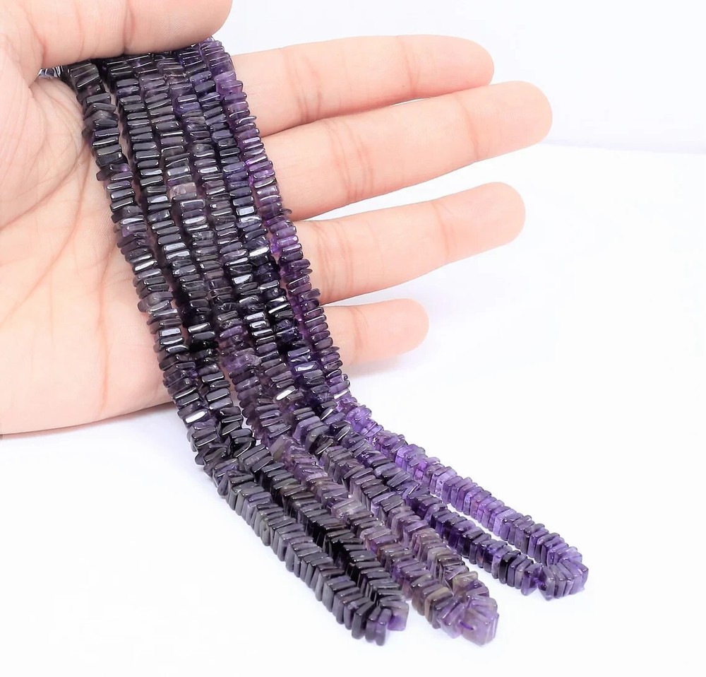 Smooth 4-6mm Amethyst Square Flat Heishi Beads for Jewelry  