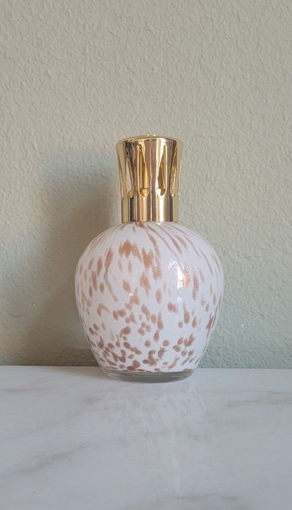 SCENTIER WHITE COPPER GOLD SWIRL GLASS OIL LAMP DIFFUSER RETIRED RARE  NEW NoBox