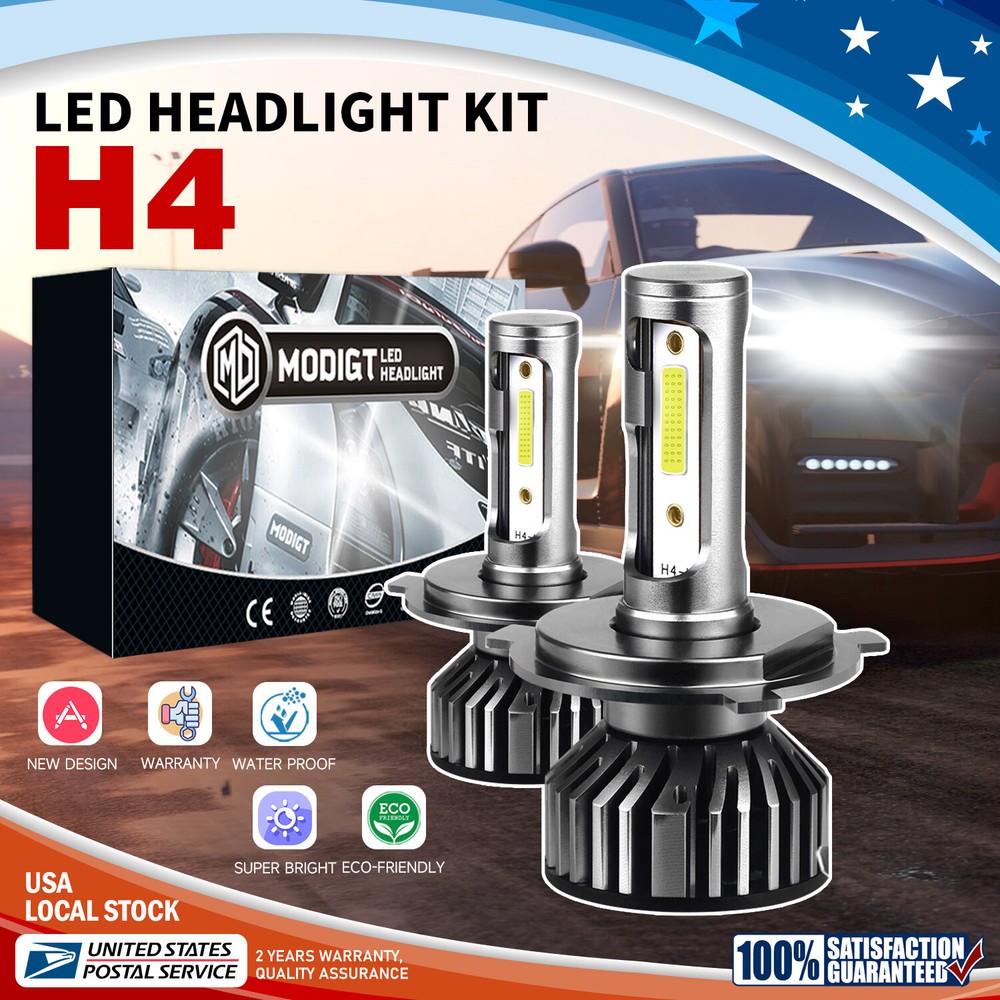 H4 LED Headlight Bulb Kit High Low Beam 200W 20000LM Super Bright 6000K White 2x