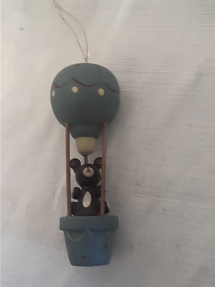 VTG Russ Berrie & Co. Teddy Bear Hot Air Balloon Ornament In Blue
