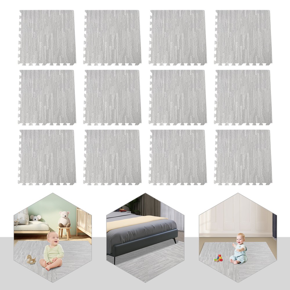 12PCS Interlocking Foam Floor Mats for Home Gym Exercise - Thick Grey Puzzle Tiles