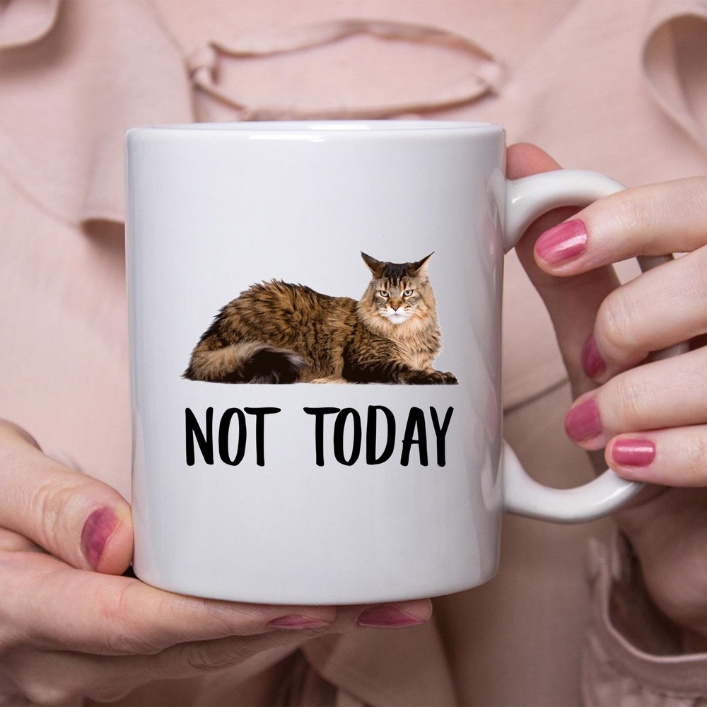Funny Maine Coon Cat Brown Not Today Cat Mug Lazy Gift For Cats Lovers Coffee
