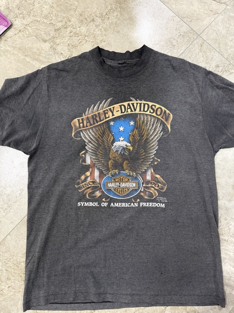 SINGLE STITCH Harley Davidson 3D Emblem Shirt 1991 Eagle