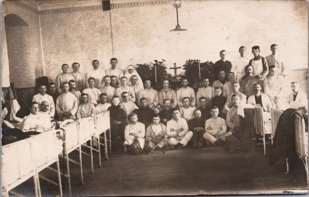Military Group of Soldiers and a Nun Vintage RPPC C259