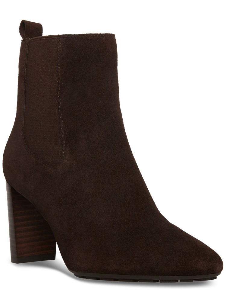 AQUA COLLEGE Womens Brown Back Pull-Tab Katlyn Stacked Heel Suede Chelsea 8 M