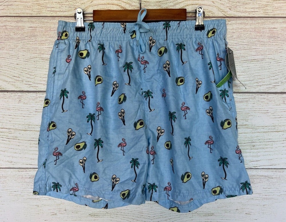 Burnside Trunk Swim Shorts Mens XLarge Flamingo Blue Tropical Trunk Shorts New