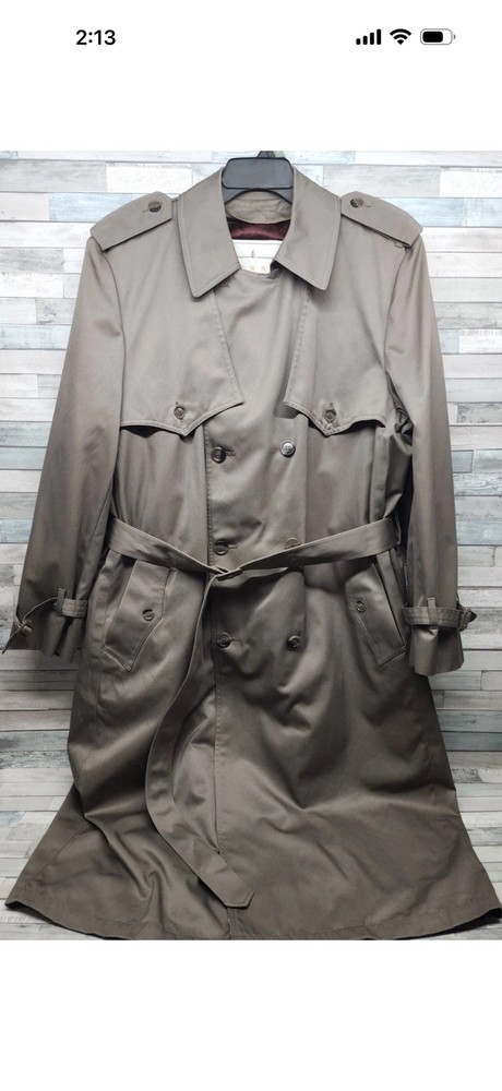 Vintage London Fog Towne Trench Coat Mens 44 Long Double Breasted Liner Belted
