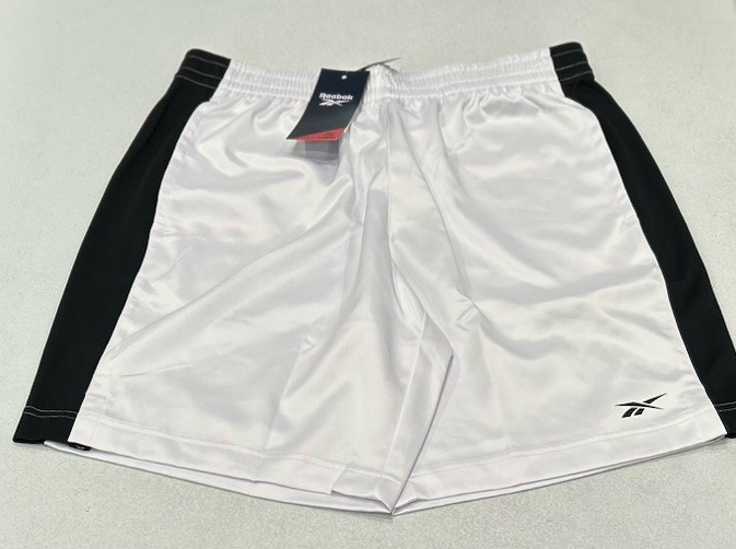 Reebok Men's Casual Basketball Satin and Mesh Shorts, White/Black, M