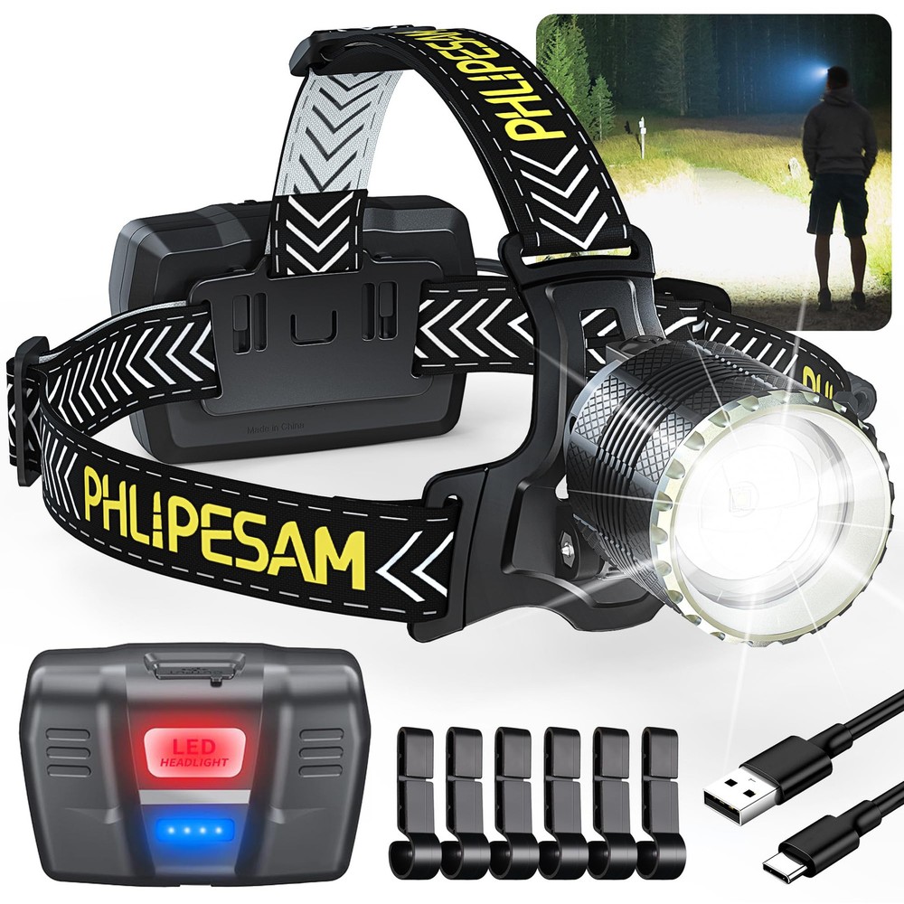 150,000 Lumens Rechargeable Headlamp for Adults | Ultra-Bright LED Forehead H...