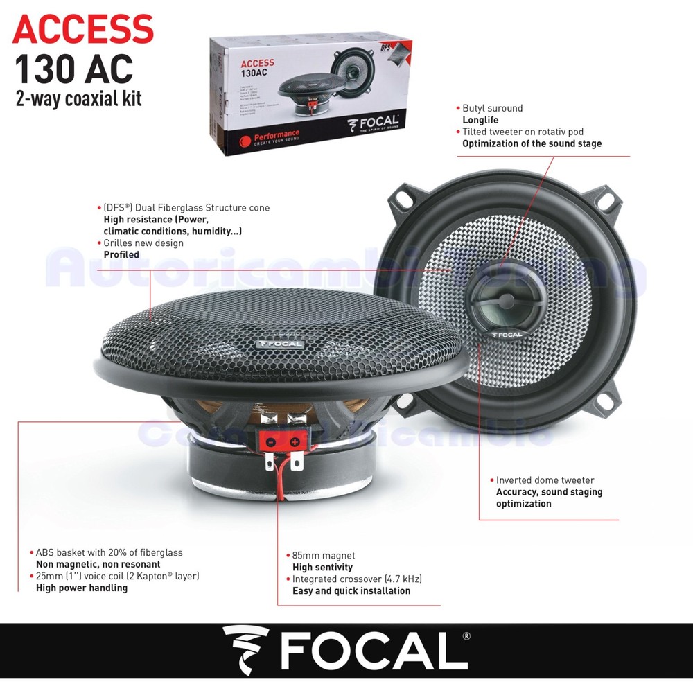 FOCAL ACCESS 130AC Speakers 2 Way Coaxial System 130mm 100w/50Wrms