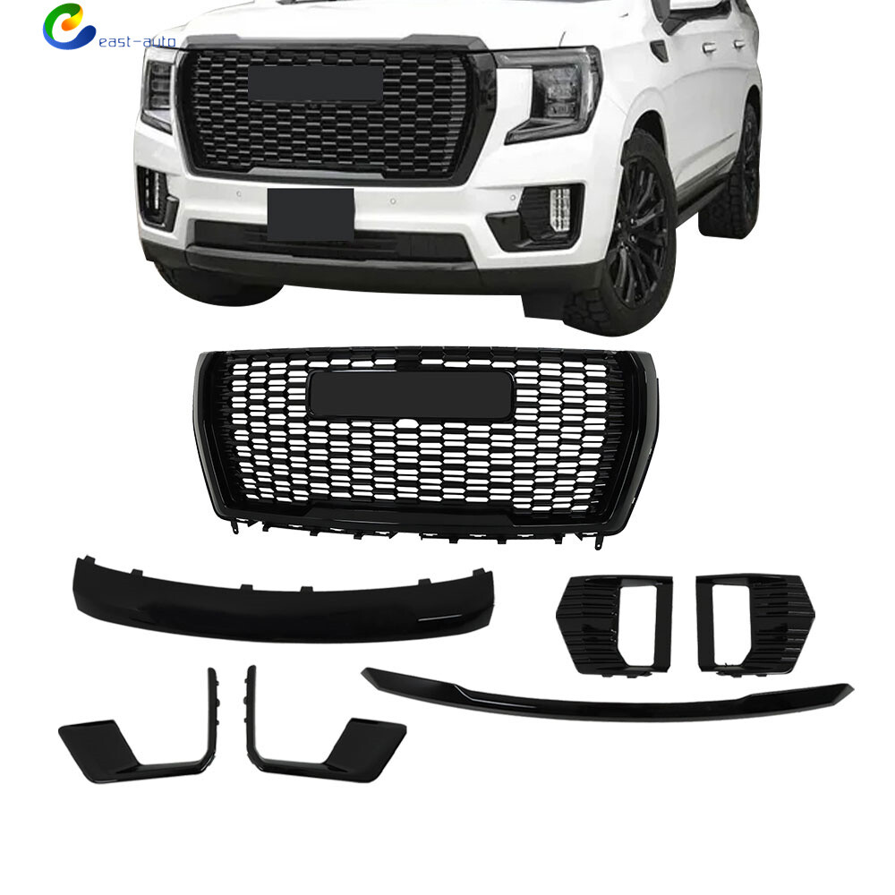 Gloss Black For Yukon/XL Denali 2021-23 Front Grille Hood Trim Molding Set 7PCS