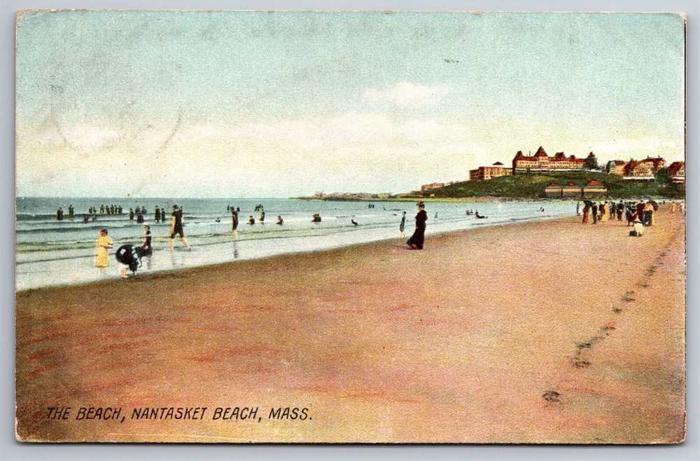 Beach Scene Swimmers Wading Nantasket Beach Mass C1910's Postcard N9