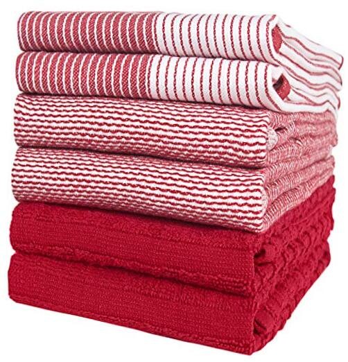 Soft & Absorbent 6-Pack Cotton Kitchen Towels 20x28 Terry Red Stripe