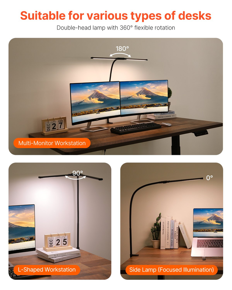 LED Desk Lamp with Clamp Double Head Desk Lamp with 360° Adjustable Gooseneck
