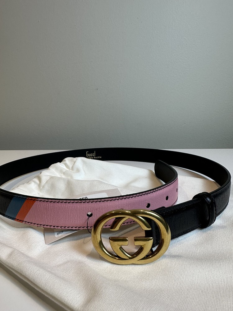 100% Authentic New Gucci Leather Belt in Black & Pink - Size 90