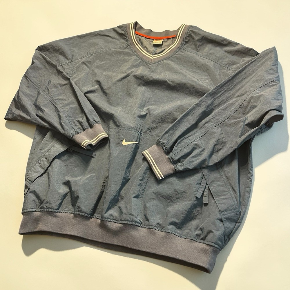 Nike Mens XXL Gray V Neck Pullover Windbreaker Jacket Center Swoosh 90s Vintage