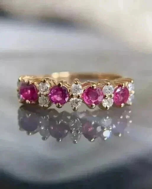 2Ct Round Lab Created Red Ruby Women's Engagement Ring 14K Yellow Gold Plated