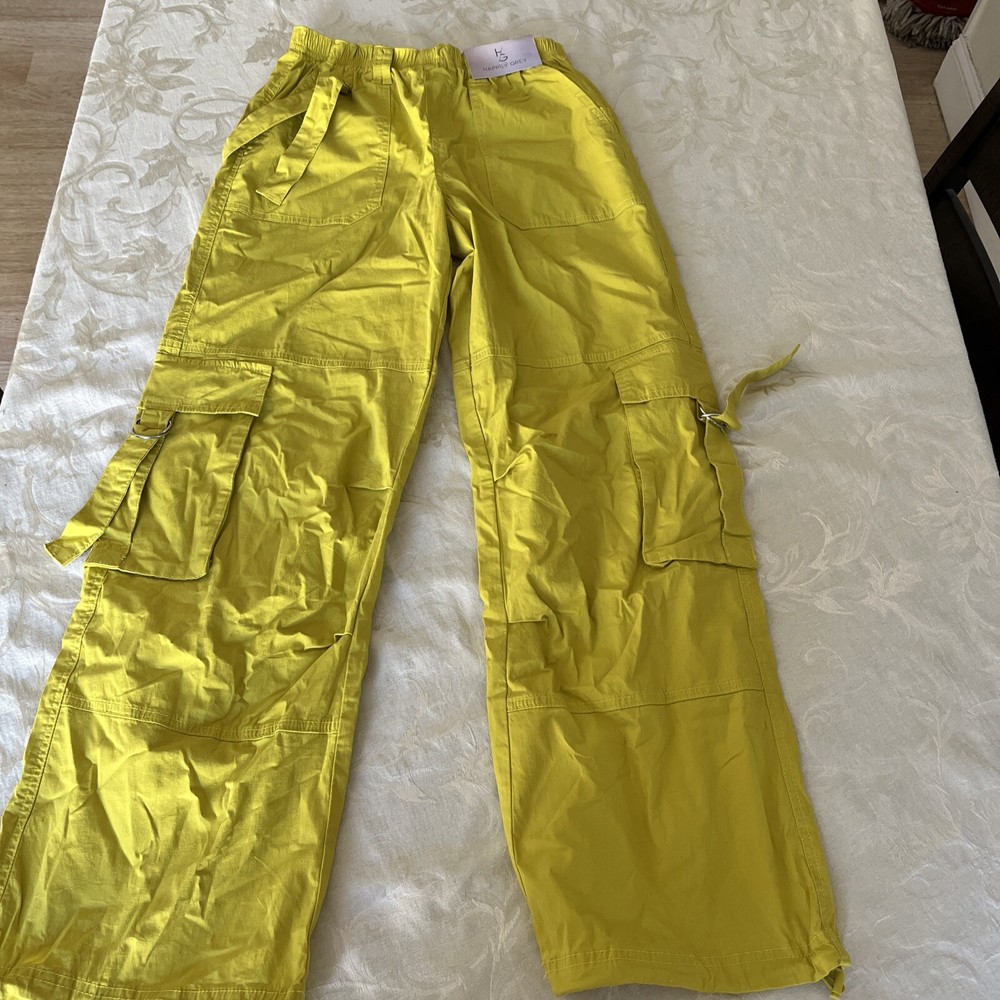 Happily Yellow Cotton Parachute Pants with Wide Leg and Pockets Size XS