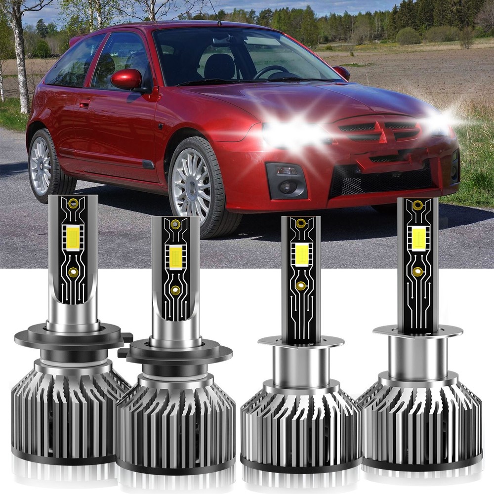 4X H1+H7 LED Headlight Bulbs Kit 6500K High Low Beam Lamp For MG ZR 2005-2005