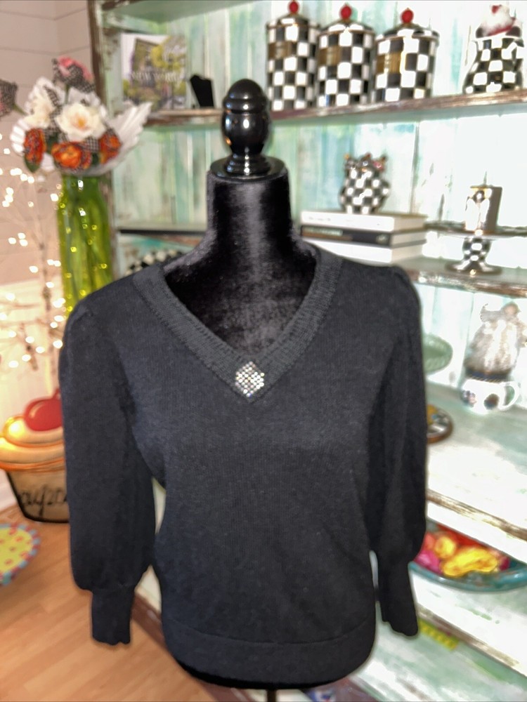 Valentino Boutique Sweater Vintage 80s-90s Italy | Black Rhinestones Size 14