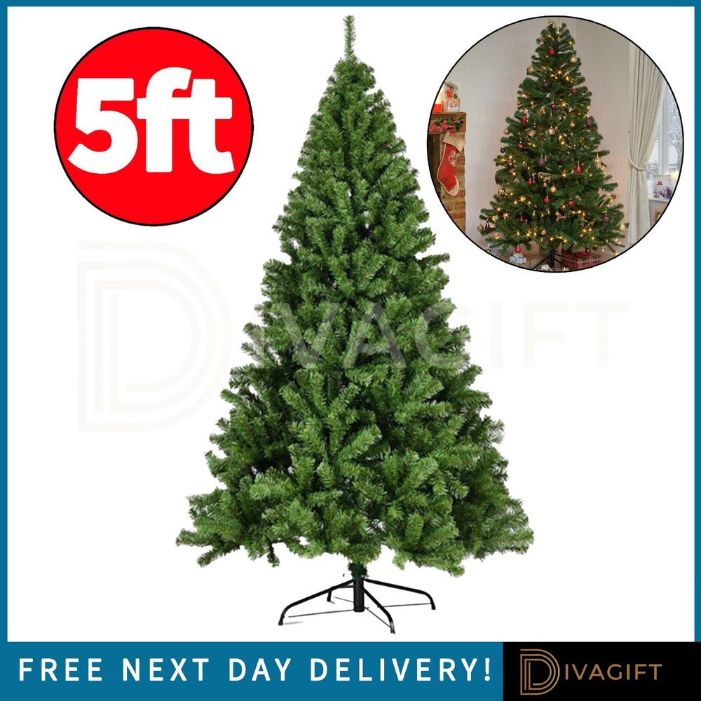 ARTIFICIAL 5FT CHRISTMAS TREE GREEN XMAS TREE BUSHY INDOOR WITH STAND UNLIT NEW